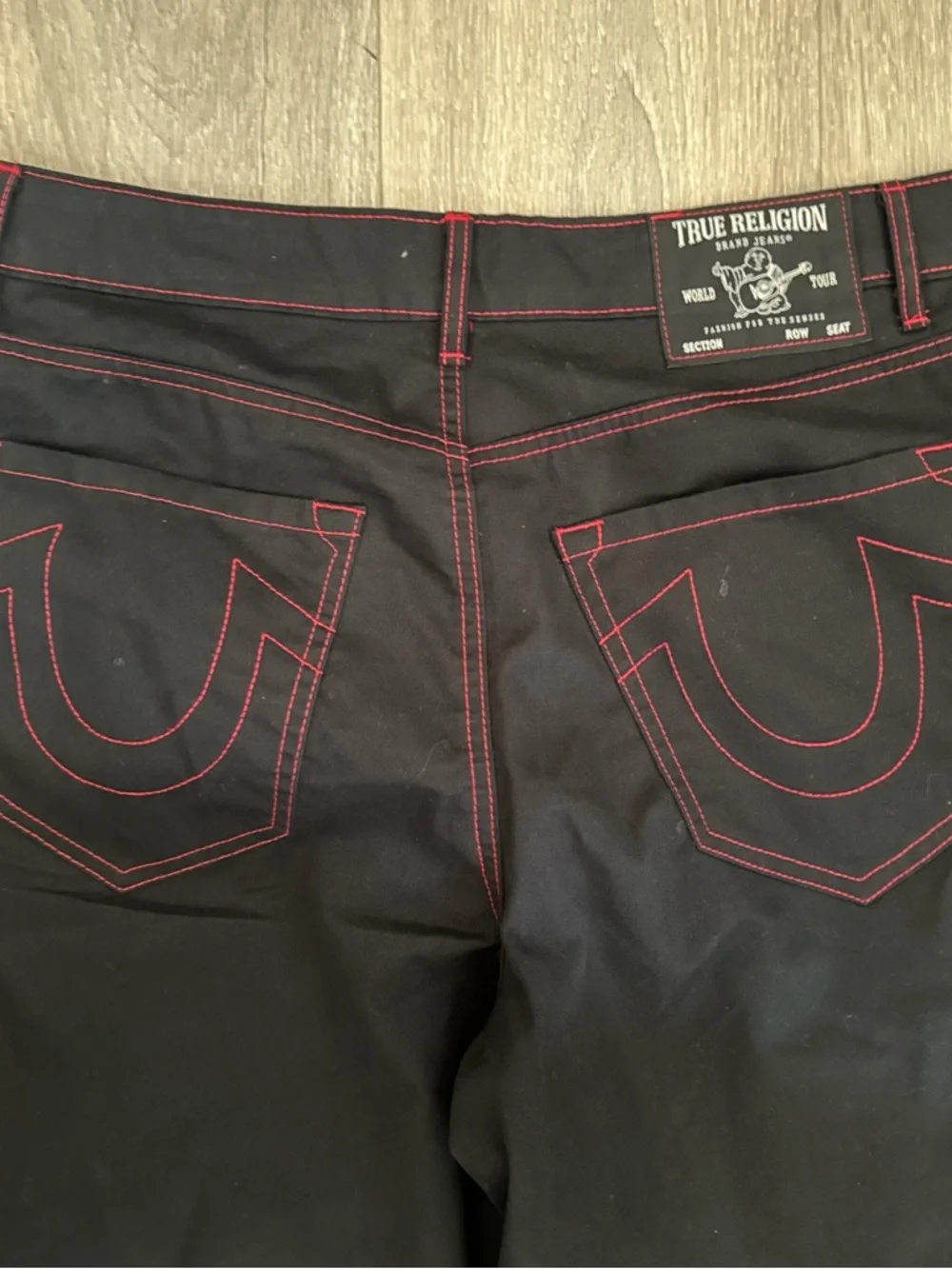 Men's Black Cargo Pants with Red Stitching - Picture 3 of 3